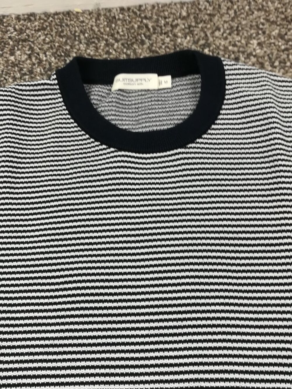 SuitSupply Shirt Dark Navy Blue Cotton & Mulberry Silk Striped Mens Medium - Picture 2 of 8